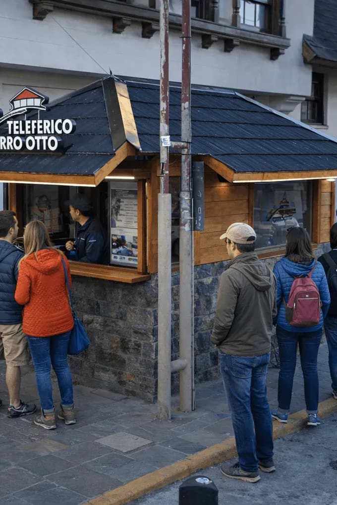 Cabaña de atención al cliente de Teleferico Cerro Otto ubicada en la esquina de Calle Mitre y Calle Villegas.