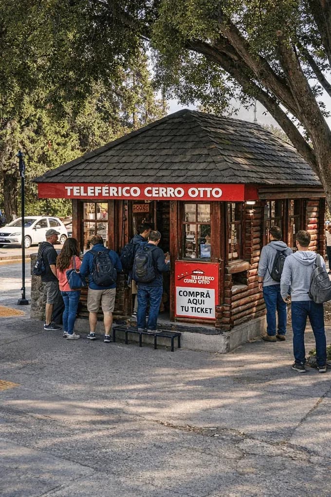 Cabaña de atención al cliente de Teleferico Cerro Otto ubicada en la esquina de Avenida San Martín y Calle Independencia.